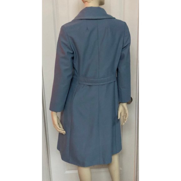 1960s Trench Coat, Size L, Slate Blue Coat - Picture 8 of 10
